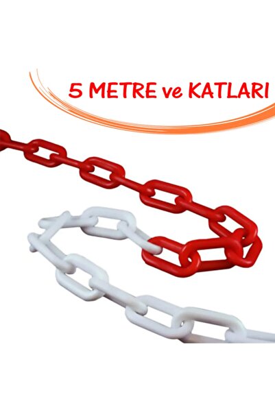 5 Metre Kırmızı Beyaz Plastik Trafik Zinciri Otopark Hizalayıcı Zincir