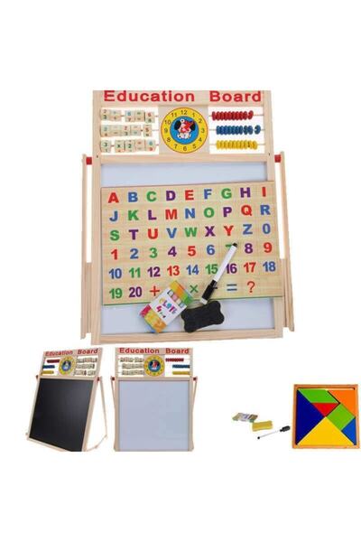 HAMAHA Eğitici Ahşap Çok Fonksiyonlu Çift Taraflı Yazı Tahtası + Tangram Hedi...