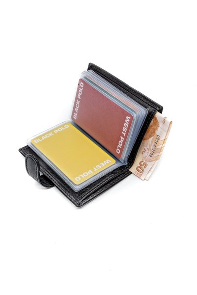 Westpolo Genuine Leather Transparent Card Compartment Black Men's Wallet Card Holder