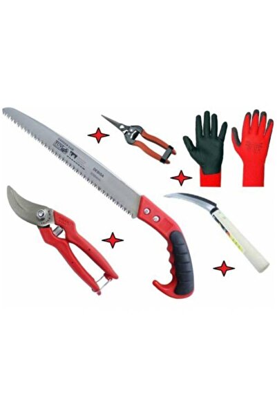 Depolife Bahçe El Aletleri 5 Parça Set Budama Testere Üzüm Makası Eldiven Ora...