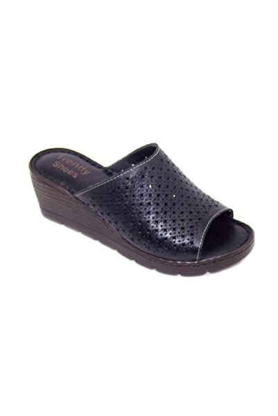 1TRENDSHOES Trendy ženske crne kaki kožne visoke papuče 10010013