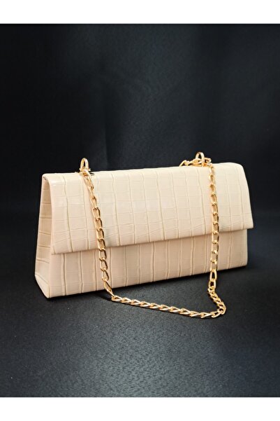 dizaynbag Дамска чанта през рамо с верижка в кремав цвят