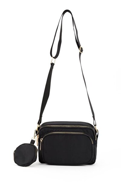 ESPARDİLE Kadın Siyah Kolon Askılı Cüzdanlı Çapraz Çanta