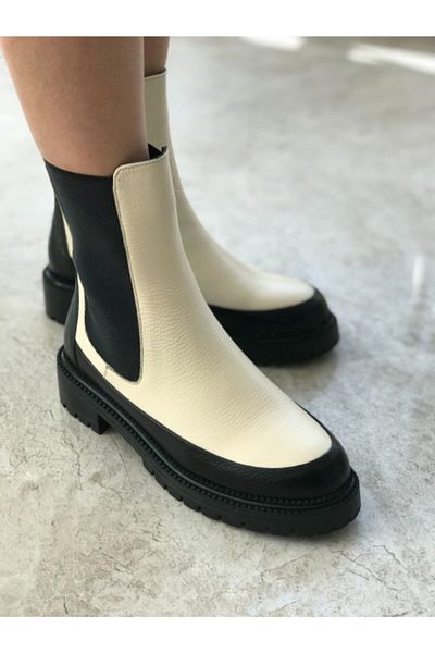 TUNAELLİ Women's Beige Genuine Leather Chelsea Boots