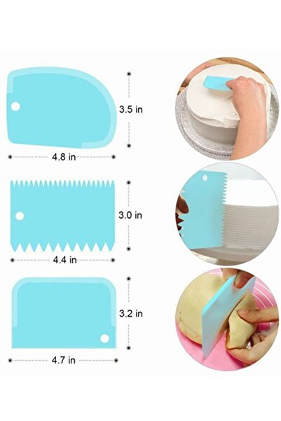 İndirimKap 3 Parça Hamur Kesici Pasta Kreması Şekillendirici Spatula Seti