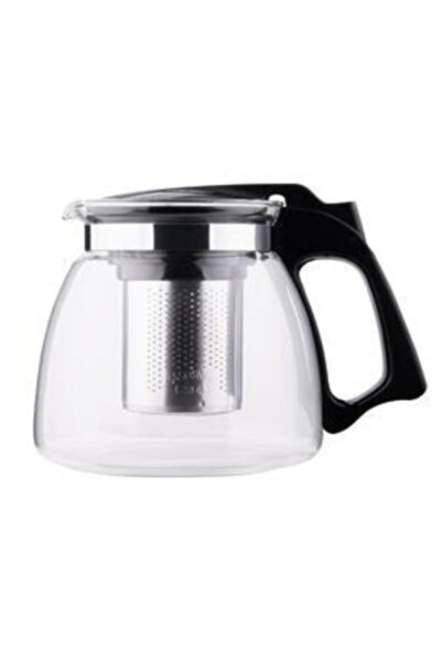 Genel Markalar 0.7 Lt Çelik Süzgeçli Siyah Cam Demlik Isıya Dayanıklı Cam Çaydanlık Bitki Çayı Demliği