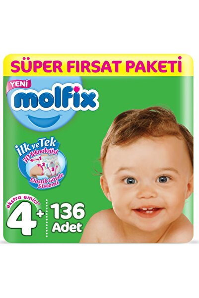 Molfix Bebek Bezi 4+ Beden Süper Fırsat 9-16 Kg (2*68) 136 Adet