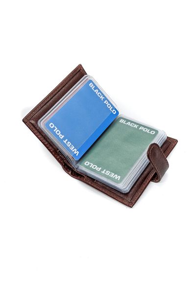 Westpolo Genuine Leather Transparent Card Holder with Compartment and Placket Brown Wallet Card Holder