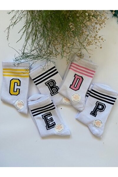 çorapdunyam Kadın Beyaz 5 'li Seri Yazılı Harfli Parfümlü Kolej Tenis Çorabı ...