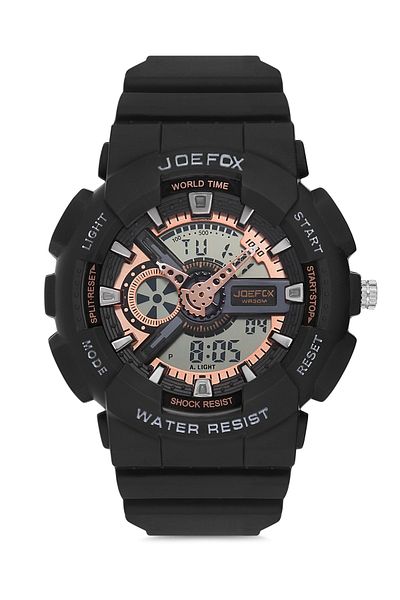 Joefox Men's Black Wristwatch Digital Analog Silicone Cord 1010