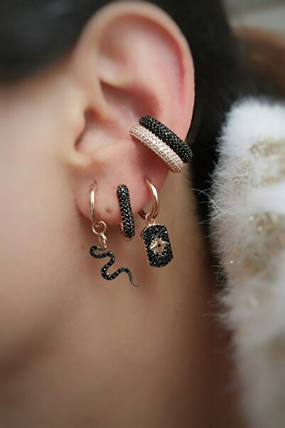 MySilvers Siyah Yoğun Gümüş Küpe Kombini