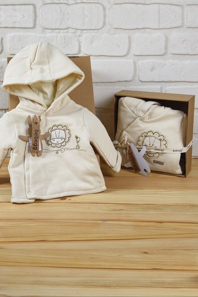 Unisex Bebek Bej Kapüşonlu Mont