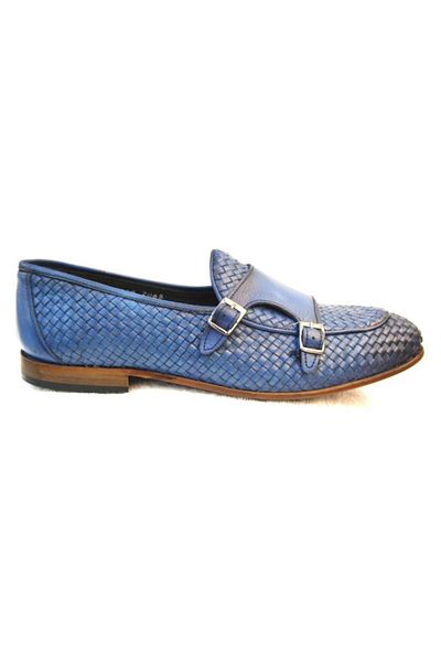 MARCOMEN Men's Blue Leather Jurdan Knit Burning Shoes 2065