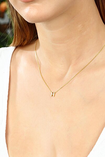 Azuris Silver Azuris 925 Ayar Gümüş Üç Boyutlu H Harfli Harfi Kolye