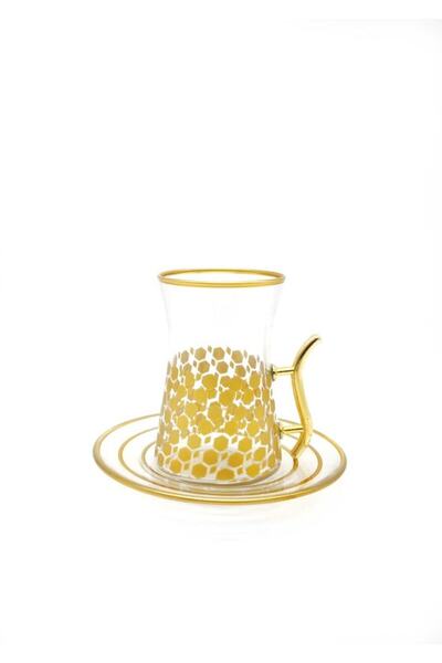 ÖzcamKristal Sarı 12 Parça 6 Kişilik Dekoratif Çay Takımı