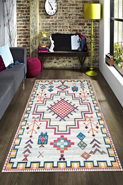 Resmiro Renkli Örme Kilim Desenli Dijital Baskılı Halı