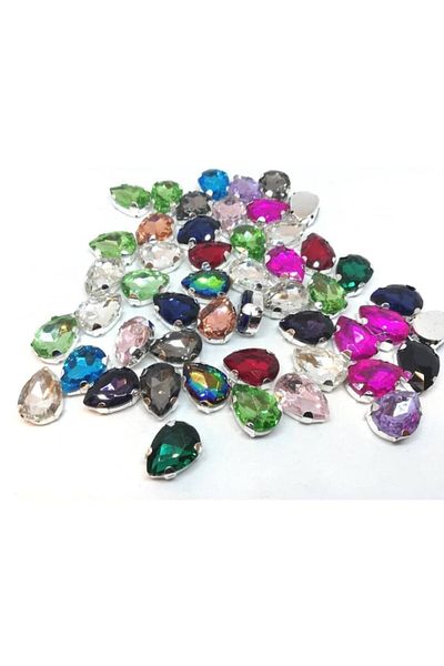yiğit aksesuar 13x18 (1.8cm) Cased Strut Drop Glass Stone Mixed Package (50 Pieces)