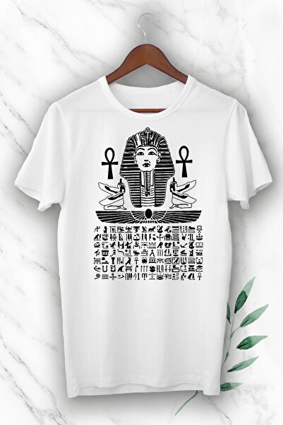 perseusshopping تي شيرت أبيض للجنسين مطبوع عليه فرعون مصر القديم