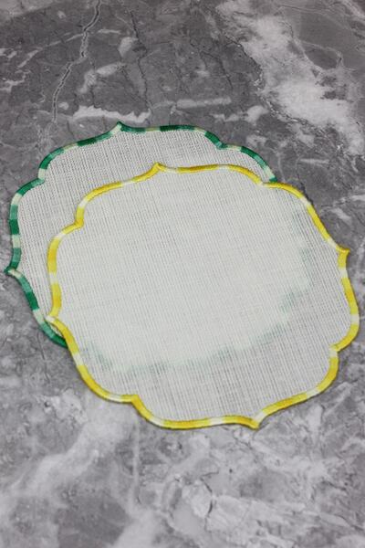 WEARE2 Șervețele de cocktail din 2 piese, cu efect de in, brodate în 2 culori...