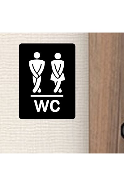 Miana Lazer Ahşap Wc Tabela, Esprili Wc Yazısı Kapı Üzeri Tabela Sıkışmış Kadın Erkek Silüeti Wc Tabelası