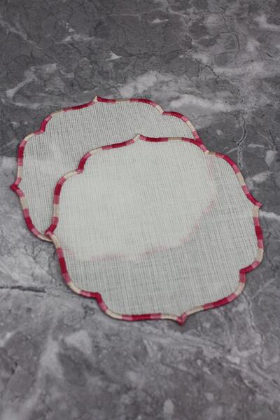 WEARE2 Șervețele de cocktail din 2 piese, cu efect de in, brodate, de culoare...