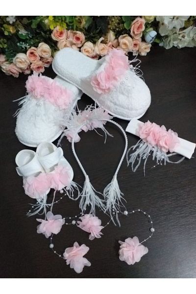 SÜSLÜTASARIM Maternity Slippers and Crown Baby Booties and Bandana Set – Maternity Set – Maternity Set – Maternity Set