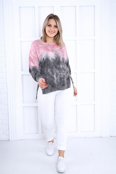 Seamoda Pink-gray Tie-Dye Side Slits Sweat