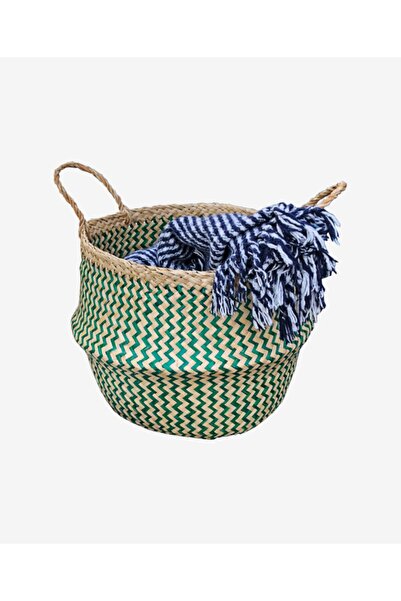 did homeware سلة زخرفية كبيرة الحجم مصنوعة يدويًا من القش الأخضر بنمط متعرج ط...