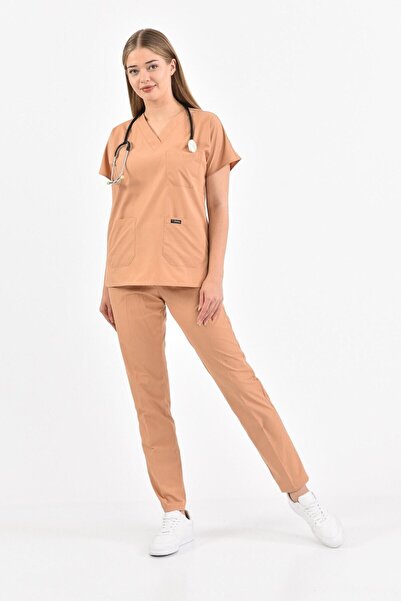 Owlet Medikal طقم جيرسي للممرضات باللون البني الفاتح