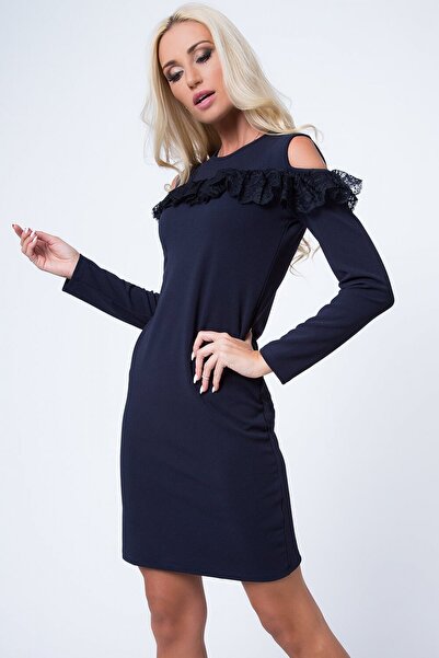 fasardi Omuz Dekolteli Dantel Detaylı Mini Elbise