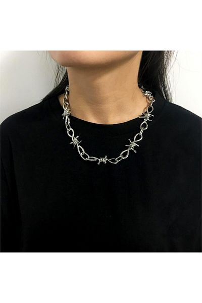 AlpCollection Gray Barbed Wire Metal Gift Necklace Jewelry with 50 Cm Chain