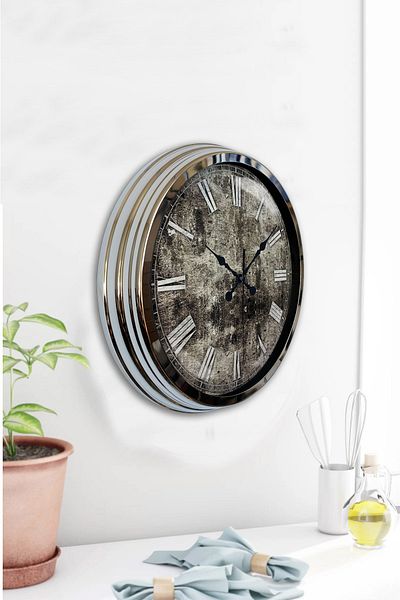 Kasva Concept Gift 40 cm Chrome Metal Antique Wall Clock