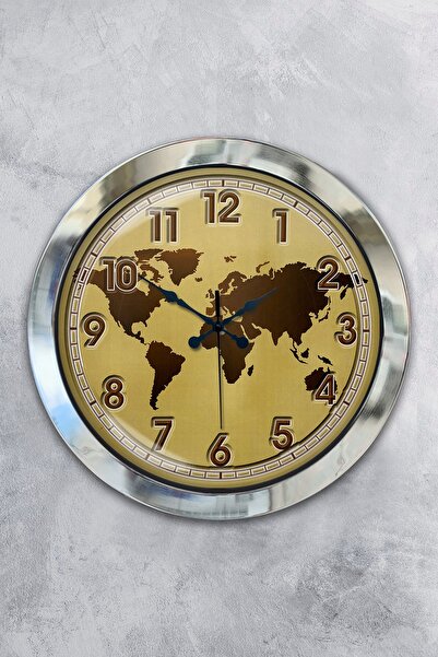 Platin Saat هدية ساعة حائط بخريطة معدنية من الكروم مقاس 36 سم