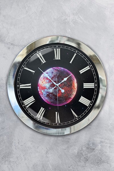 Platin Saat هدية ساعة حائط على شكل كوكب من معدن الكروم مقاس 36 سم