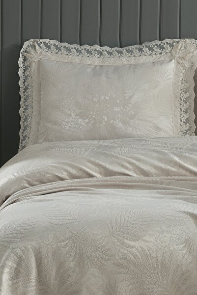 BİRHOME Pera Dantelli Çift Kişilik Yatak Örtüsü 3 Parça (gri)