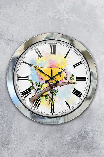 Kasva Concept Gift 36 cm Chrome Metal Bird Wall Clock