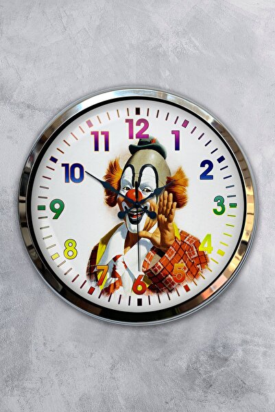 Kasva Concept هدية ساعة حائط مهرج معدنية من الكروم مقاس 40 سم