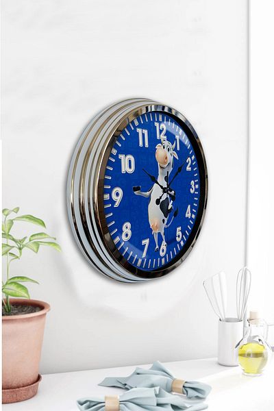 Kasva Concept Gift 40 cm Chrome Metal Cow Wall Clock