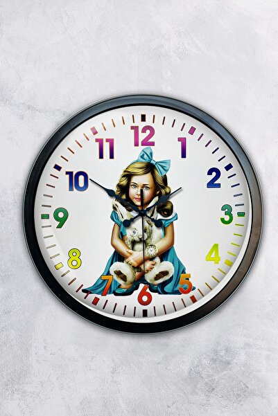 Kasva Concept ساعة حائط معدنية سوداء للفتيات الصغيرات مقاس 40 سم