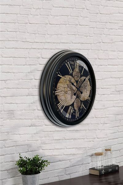 Kasva Concept Ceas de perete cu hartă lumii din metal negru de 40 cm