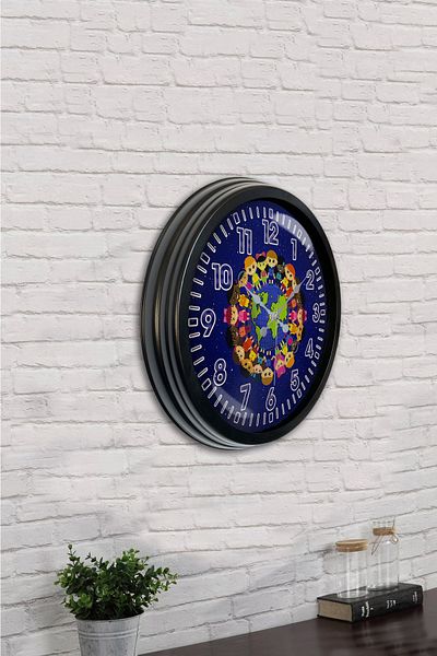 Kasva Concept Gift 40 cm Black Metal Peace Wall Clock
