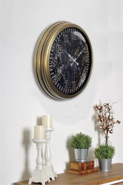 Kasva Concept 40 cm Antique Metal Black Marble Wall Clock