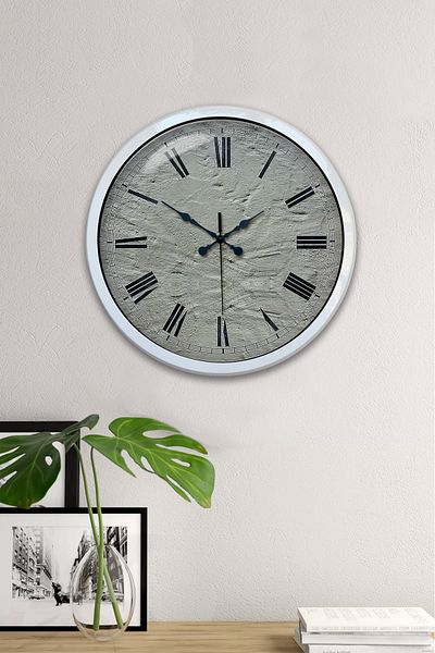 Kasva Concept Ρολόι τοίχου 40 εκ. Λευκή Μεταλλική Πέτρα