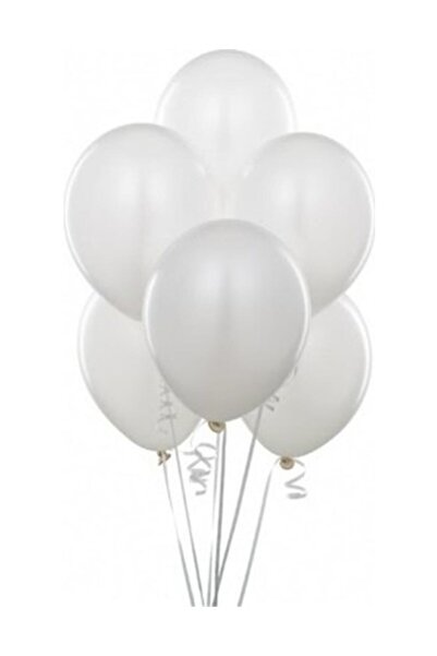 TATLI GÜNLER 25 Adet Metalik Lateks Balon Sedefli Beyaz Renk