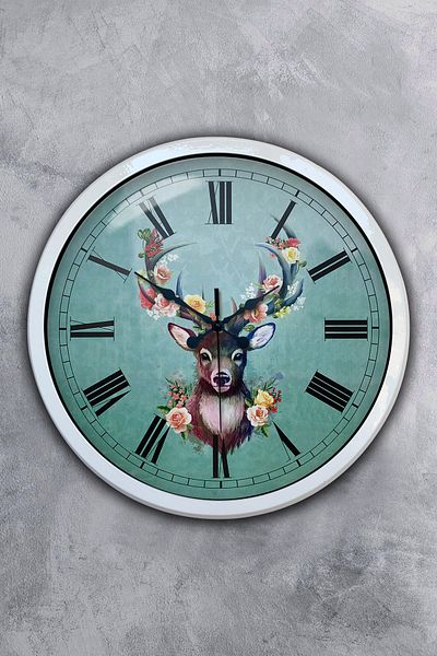 Kasva Concept Gift 40 cm White Metal Deer Wall Clock