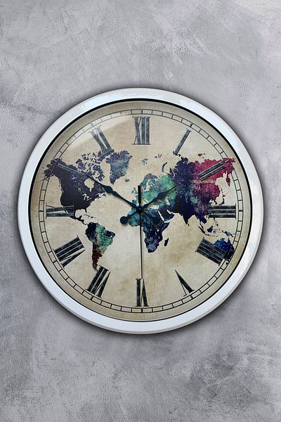 Kasva Concept Gift 40 cm White Metal World Map Wall Clock