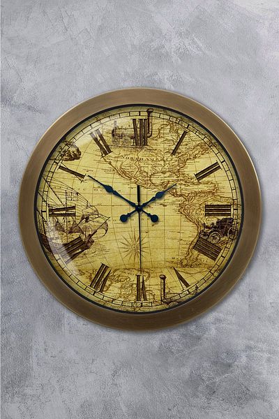 Kasva Concept Gift 36 cm Antique Metal Map Wall Clock