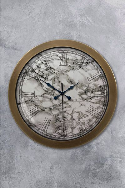 Kasva Concept Gift 36 cm Antique Metal Marble Design Wall Clock