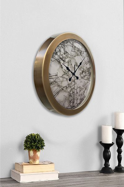 Kasva Concept Gift 36 cm Antique Metal Marble Design Wall Clock
