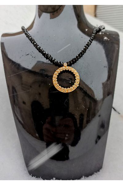 Nev Tasarım Crystal Necklace with Frame Fit for Wearing Half Gold